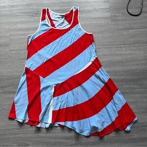 Asymmetrical Summer Red & Blue Striped Flowy Dress